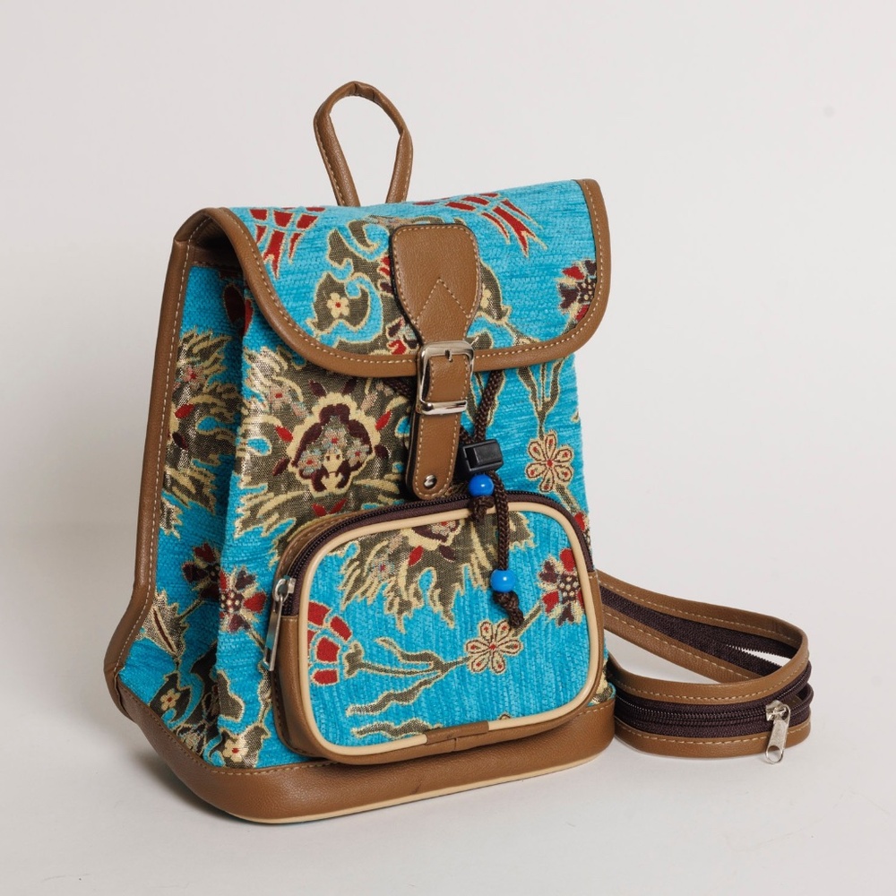 La Turca Turkish Small Backpack Adjustable Strap for shoulder bag Turquoise